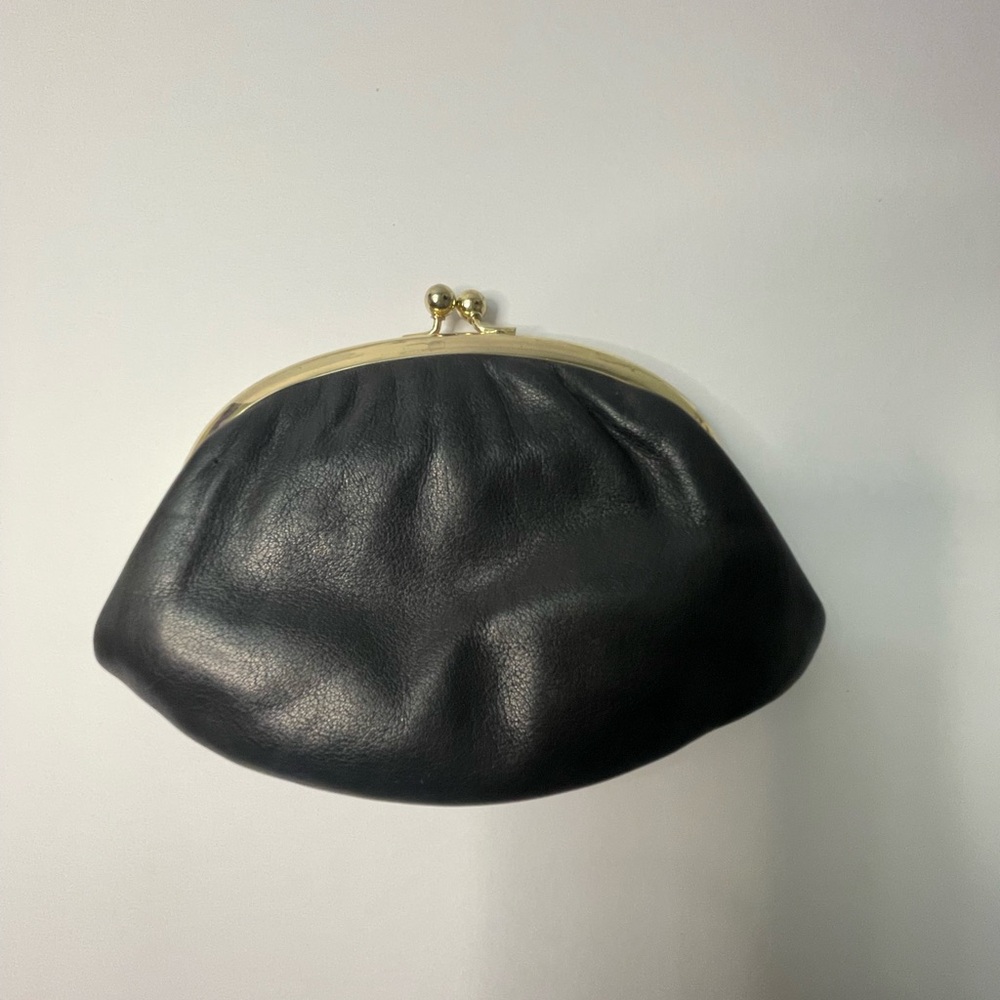Lisa Loren Vintage Black Leather Wristlet Clutch